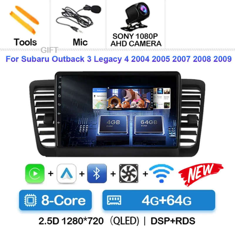 Android 14 Carplay Car Radio For Subaru Outback 3 Legacy 4 2003 2004 2005 - 2009 Navigation GPS M...