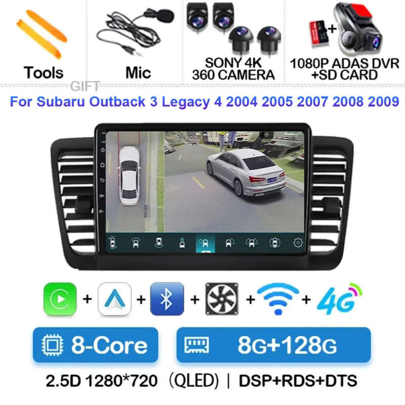 Android 14 Carplay Car Radio For Subaru Outback 3 Legacy 4 2003 2004 2005 - 2009 Navigation GPS M...