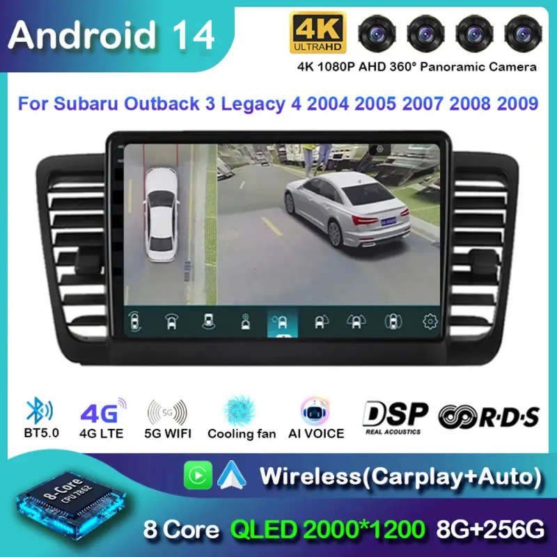 Android 14 Carplay Car Radio For Subaru Outback 3 Legacy 4 2003 2004 2005 - 2009 Navigation GPS M...