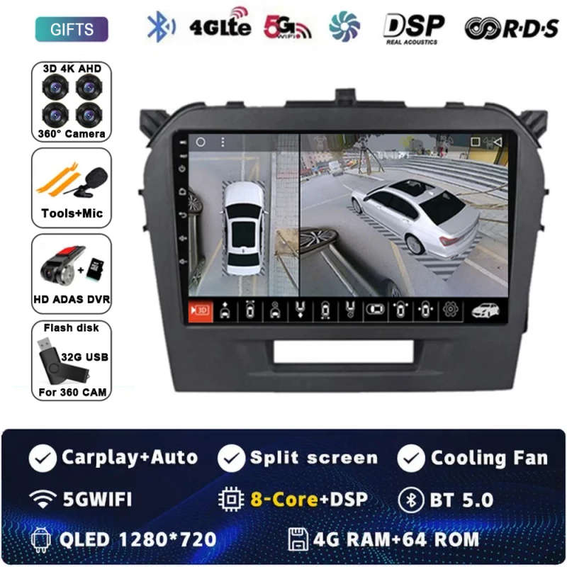 Android 14 Carplay Car Radio For Suzuki Vitara 2014 - 2019 Navigation GPS Multimedia Player stere...