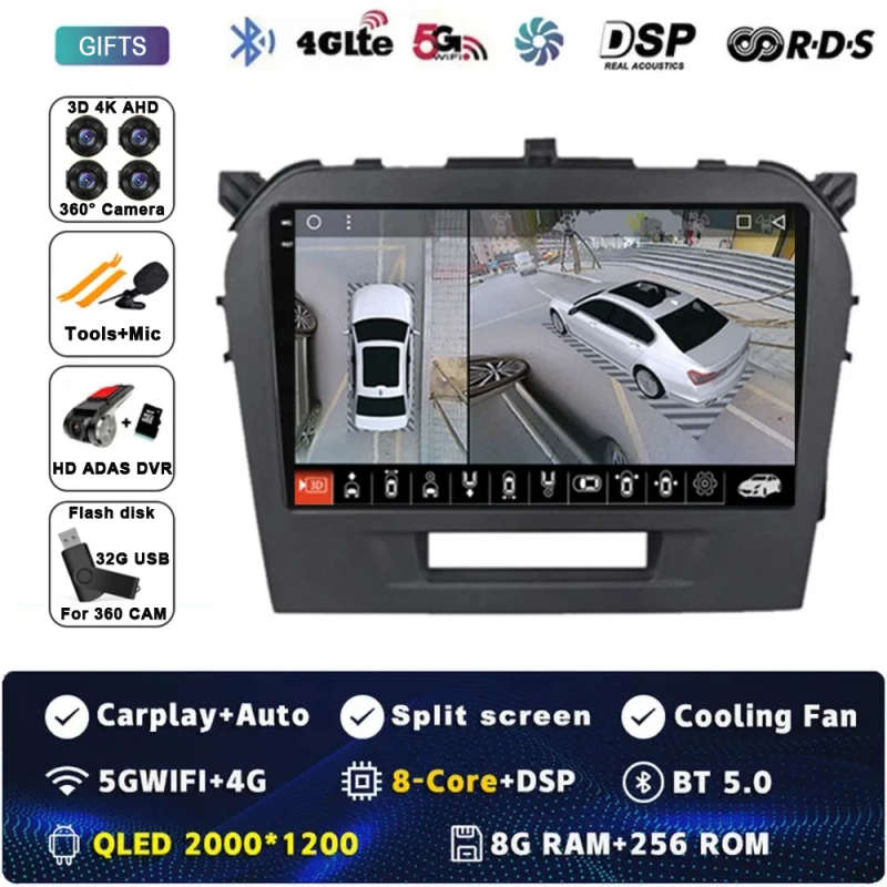 Android 14 Carplay Car Radio For Suzuki Vitara 2014 - 2019 Navigation GPS Multimedia Player stere...