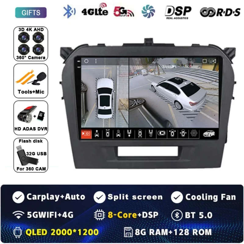 Android 14 Carplay Car Radio For Suzuki Vitara 2014 - 2019 Navigation GPS Multimedia Player stere...