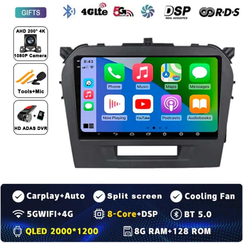 Android 14 Carplay Car Radio For Suzuki Vitara 2014 - 2019 Navigation GPS Multimedia Player stere...