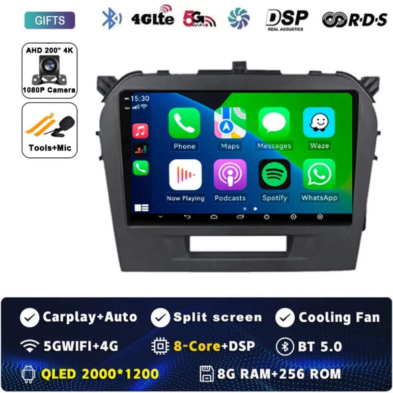 Android 14 Carplay Car Radio For Suzuki Vitara 2014 - 2019 Navigation GPS Multimedia Player stere...