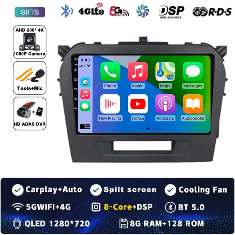 Android 14 Carplay Car Radio For Suzuki Vitara 2014 - 2019 Navigation GPS Multimedia Player stere...