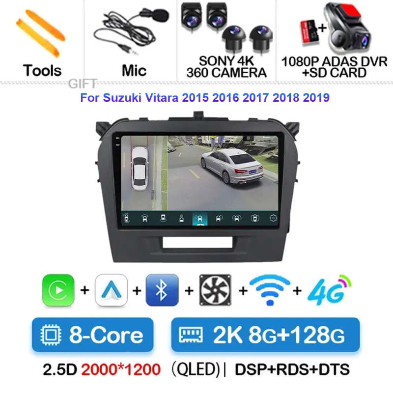 Android 14 Carplay Car Radio For Suzuki Vitara 2015 - 2019 Navigation GPS Multimedia Player stere...