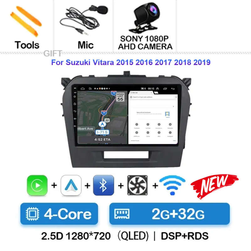Android 14 Carplay Car Radio For Suzuki Vitara 2015 - 2019 Navigation GPS Multimedia Player stere...