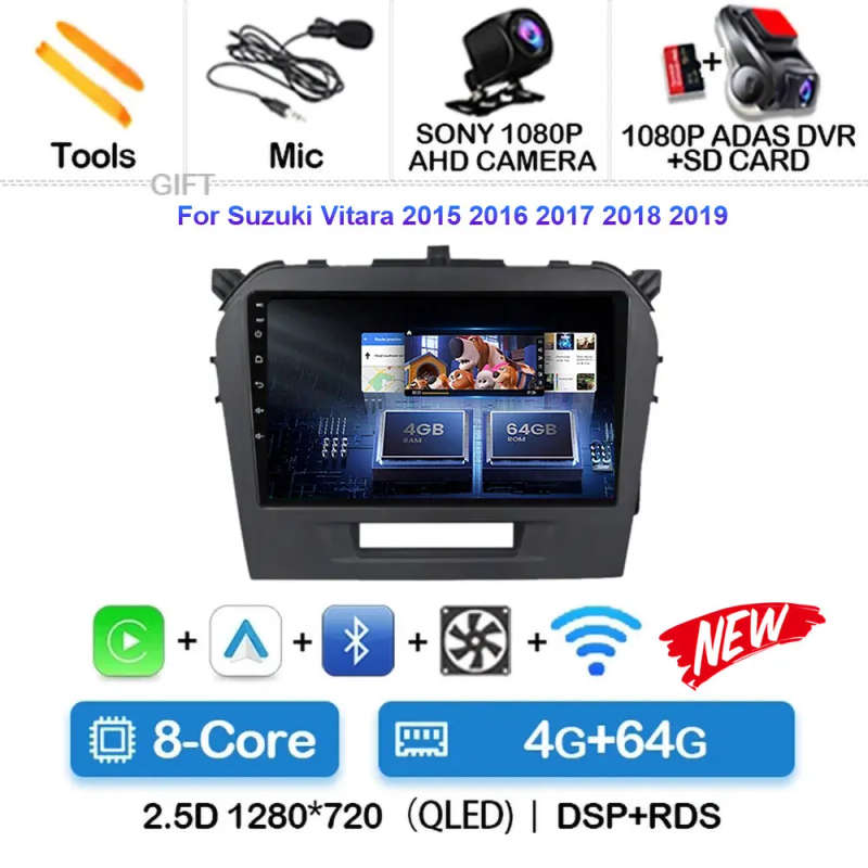Android 14 Carplay Car Radio For Suzuki Vitara 2015 - 2019 Navigation GPS Multimedia Player stere...