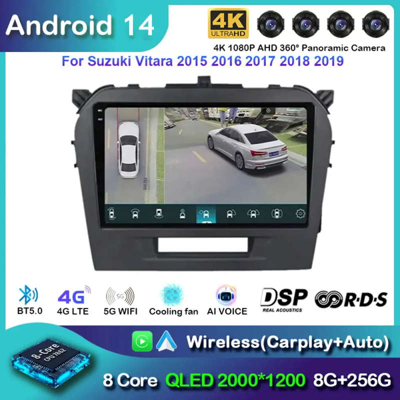 Android 14 Carplay Car Radio For Suzuki Vitara 2015 - 2019 Navigation GPS Multimedia Player stere...