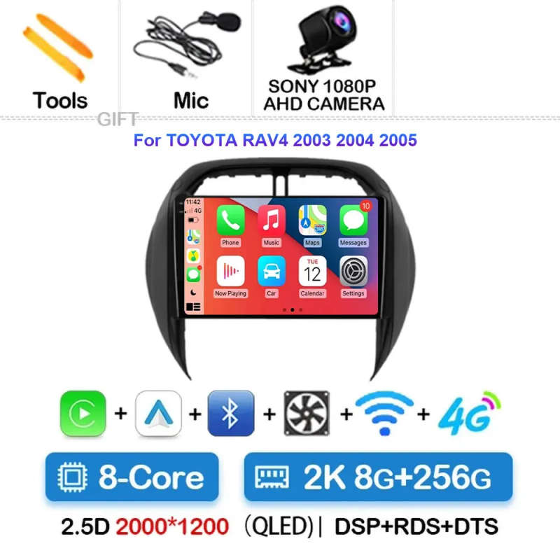 Android 14 Carplay Car Radio For TOYOTA RAV4 2003 2004 2005 Navigation Multimedia Player Stereo W...