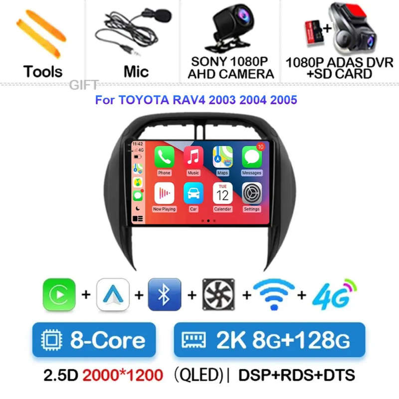 Android 14 Carplay Car Radio For TOYOTA RAV4 2003 2004 2005 Navigation Multimedia Player Stereo W...