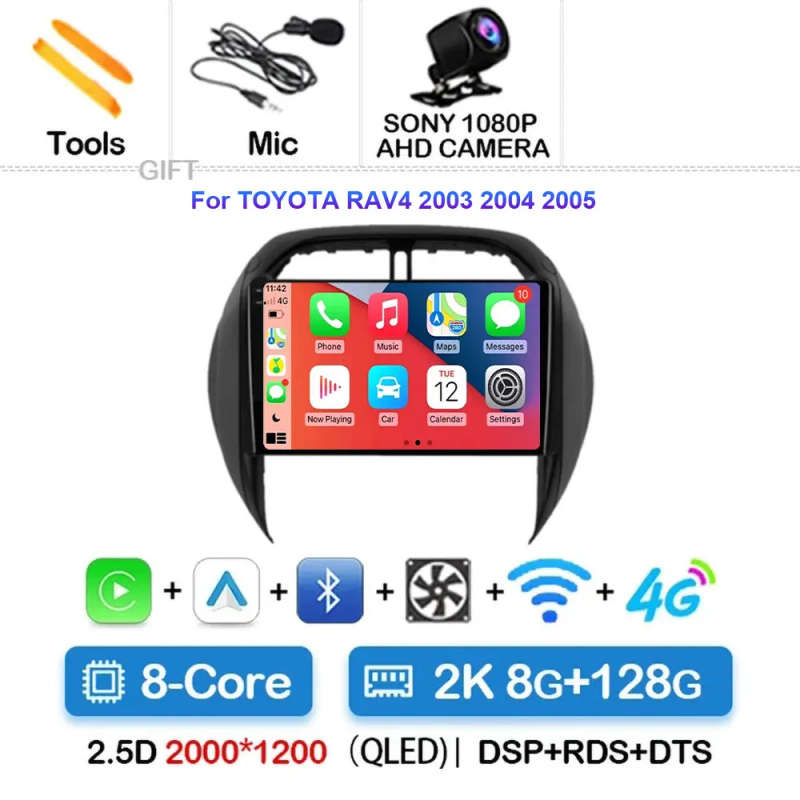 Android 14 Carplay Car Radio For TOYOTA RAV4 2003 2004 2005 Navigation Multimedia Player Stereo W...