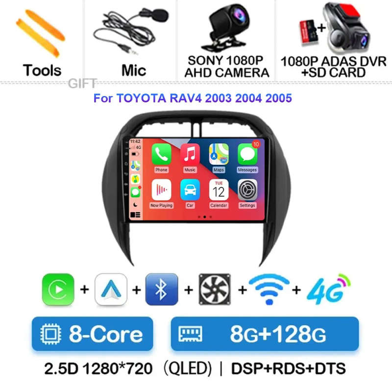 Android 14 Carplay Car Radio For TOYOTA RAV4 2003 2004 2005 Navigation Multimedia Player Stereo W...