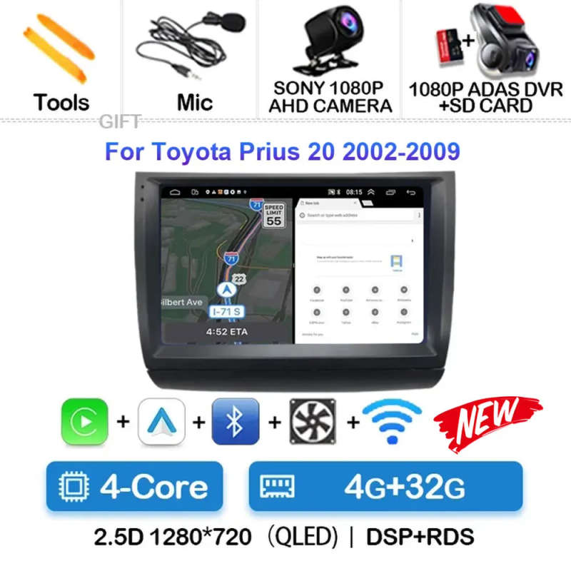 Android 14 Carplay Car Radio For Toyota Prius 20 2002 - 2009 Navigation Multimedia Player Stereo ...
