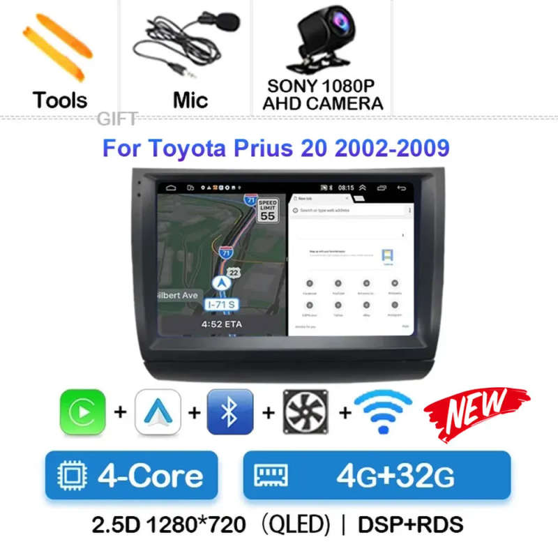 Android 14 Carplay Car Radio For Toyota Prius 20 2002 - 2009 Navigation Multimedia Player Stereo ...