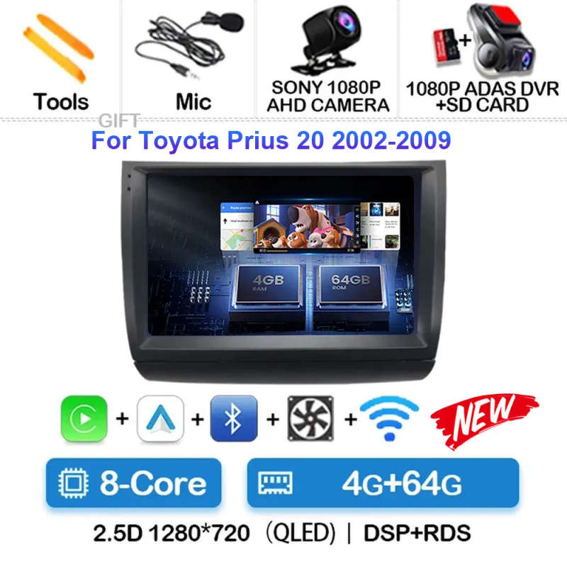 Android 14 Carplay Car Radio For Toyota Prius 20 2002 - 2009 Navigation Multimedia Player Stereo ...