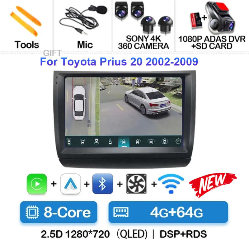 Android 14 Carplay Car Radio For Toyota Prius 20 2002 - 2009 Navigation Multimedia Player Stereo ...
