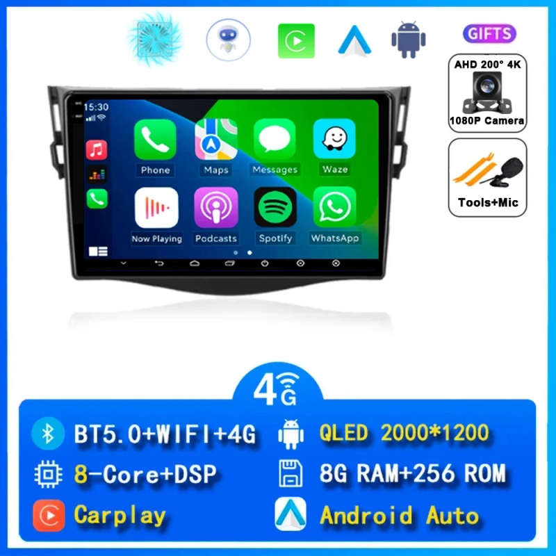 Android 14 Carplay Car Radio For Toyota RAV4 Rav 4 2005 2006 2007 - 2013 Navigation GPS Multimedi...