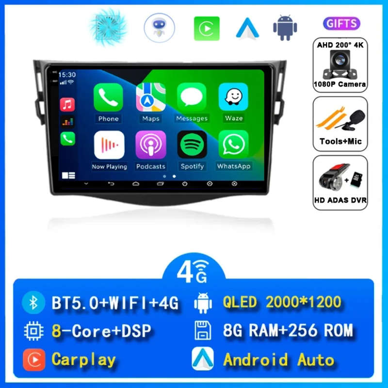 Android 14 Carplay Car Radio For Toyota RAV4 Rav 4 2005 2006 2007 - 2013 Navigation GPS Multimedi...
