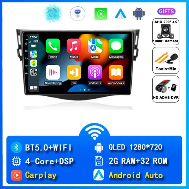 Android 14 Carplay Car Radio For Toyota RAV4 Rav 4 2005 2006 2007 - 2013 Navigation GPS Multimedi...