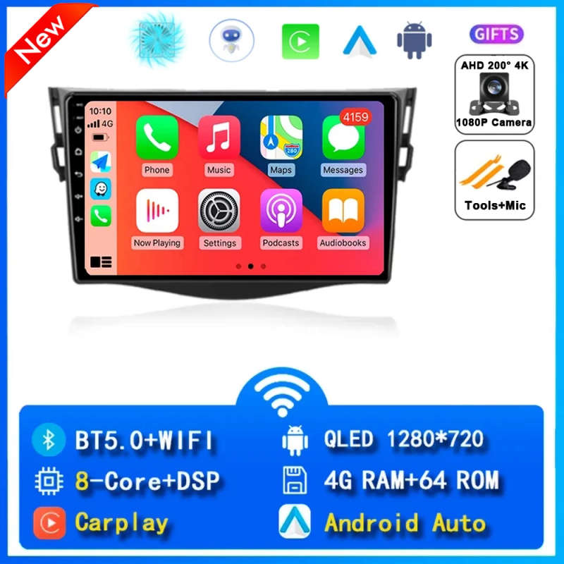 Android 14 Carplay Car Radio For Toyota RAV4 Rav 4 2005 2006 2007 - 2013 Navigation GPS Multimedi...
