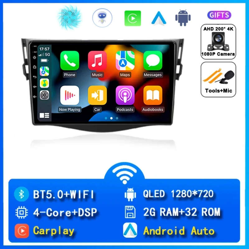 Android 14 Carplay Car Radio For Toyota RAV4 Rav 4 2005 2006 2007 - 2013 Navigation GPS Multimedi...