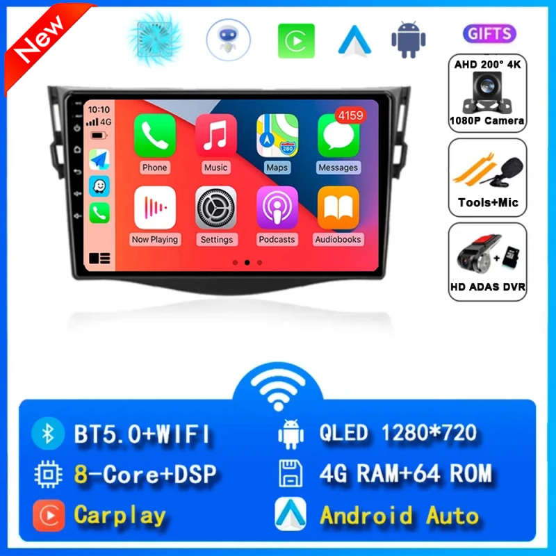 Android 14 Carplay Car Radio For Toyota RAV4 Rav 4 2005 2006 2007 - 2013 Navigation GPS Multimedi...