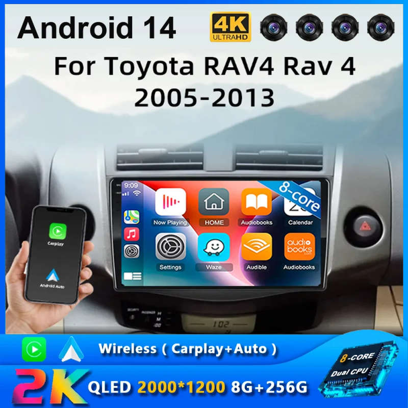 Android 14 Carplay Car Radio For Toyota RAV4 Rav 4 2005 2006 2007 - 2013 Navigation GPS Multimedi...