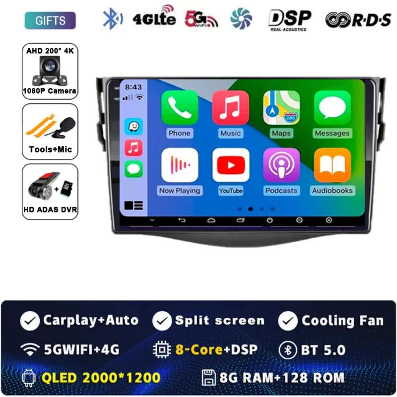 Android 14 Carplay Car Radio For Toyota RAV4 Rav 4 2005 2006 2007 - 2016 Navigation GPS Multimedi...