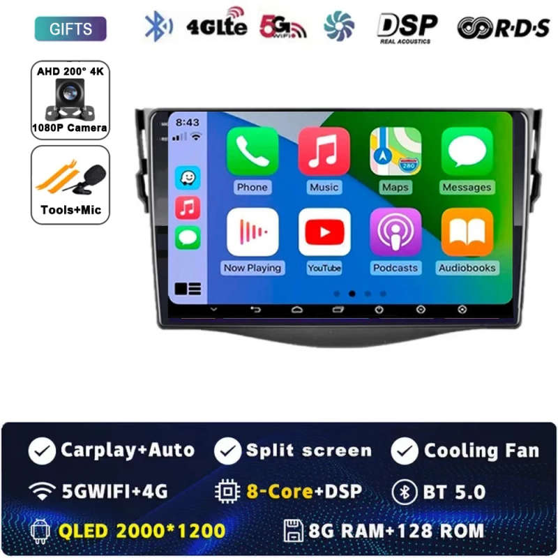 Android 14 Carplay Car Radio For Toyota RAV4 Rav 4 2005 2006 2007 - 2016 Navigation GPS Multimedi...