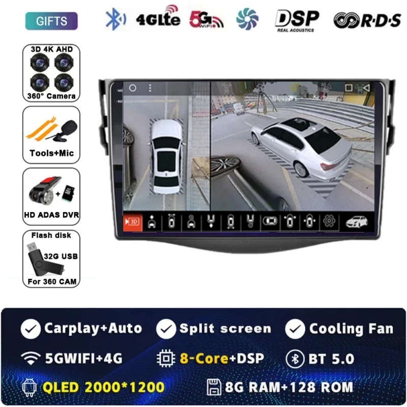 Android 14 Carplay Car Radio For Toyota RAV4 Rav 4 2005 2006 2007 - 2016 Navigation GPS Multimedi...