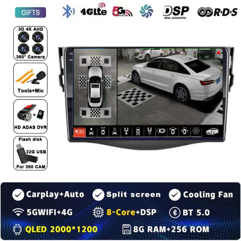 Android 14 Carplay Car Radio For Toyota RAV4 Rav 4 2005 2006 2007 - 2016 Navigation GPS Multimedi...