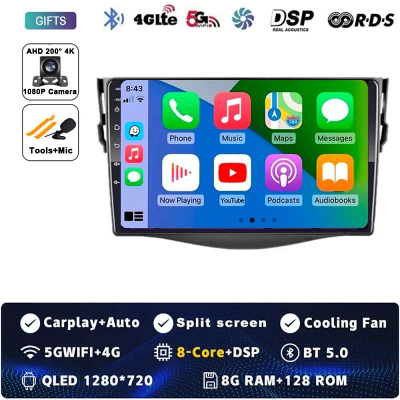Android 14 Carplay Car Radio For Toyota RAV4 Rav 4 2005 2006 2007 - 2016 Navigation GPS Multimedi...