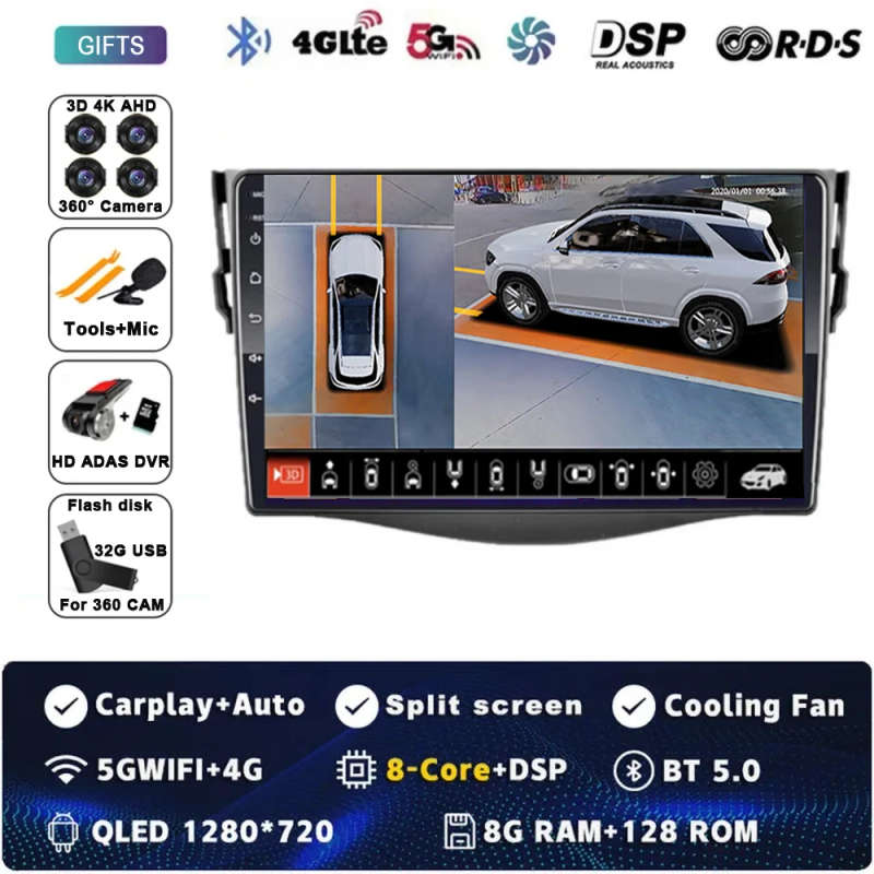 Android 14 Carplay Car Radio For Toyota RAV4 Rav 4 2005 2006 2007 - 2016 Navigation GPS Multimedi...