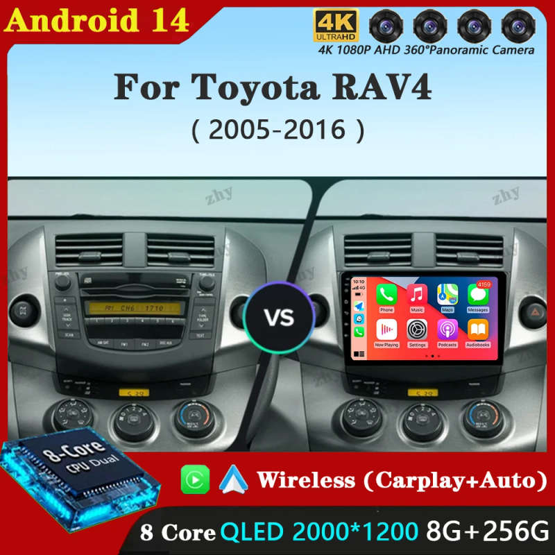 Android 14 Carplay Car Radio For Toyota RAV4 Rav 4 2005 2006 2007 - 2016 Navigation GPS Multimedi...