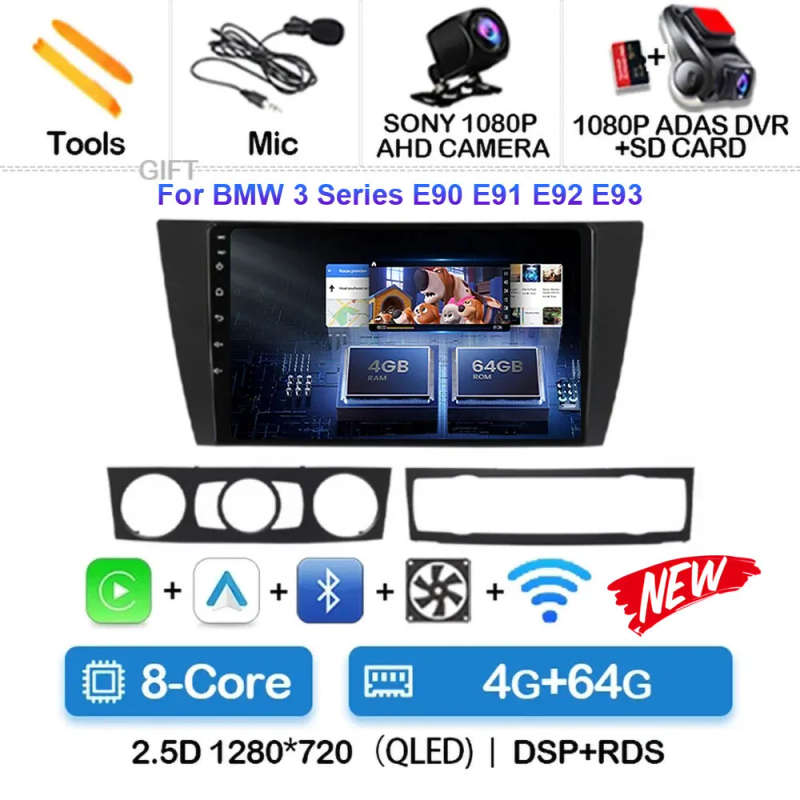 Android 14 For BMW E90 E91 E92 E93 3 Car Radio Navigation Multimedia Player Stereo GPS WiFi+4G wi...