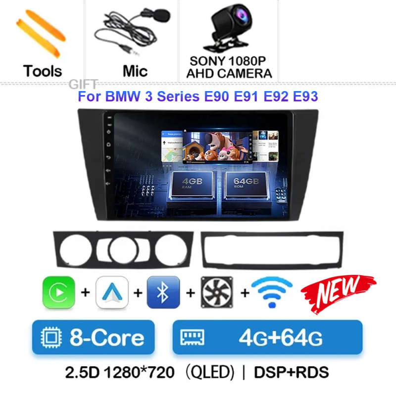 Android 14 For BMW E90 E91 E92 E93 3 Car Radio Navigation Multimedia Player Stereo GPS WiFi+4G wi...