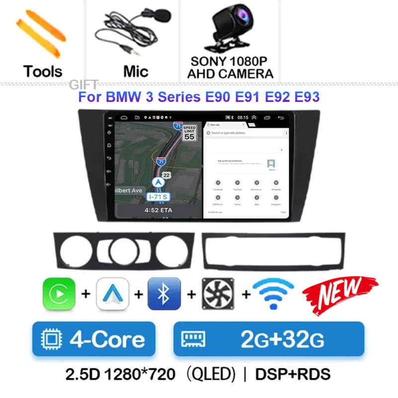 Android 14 For BMW E90 E91 E92 E93 3 Car Radio Navigation Multimedia Player Stereo GPS WiFi+4G wi...