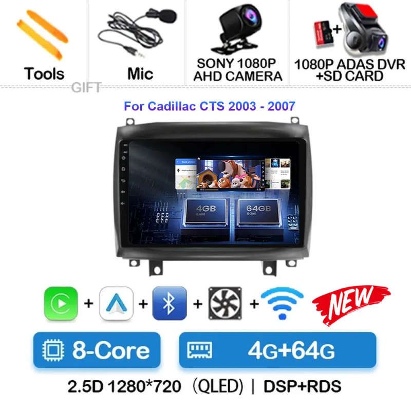 Android 14 For Cadillac CTS 2003 - 2007 Car Radio Multimedia System Navigation GPS Auto Carplay W...