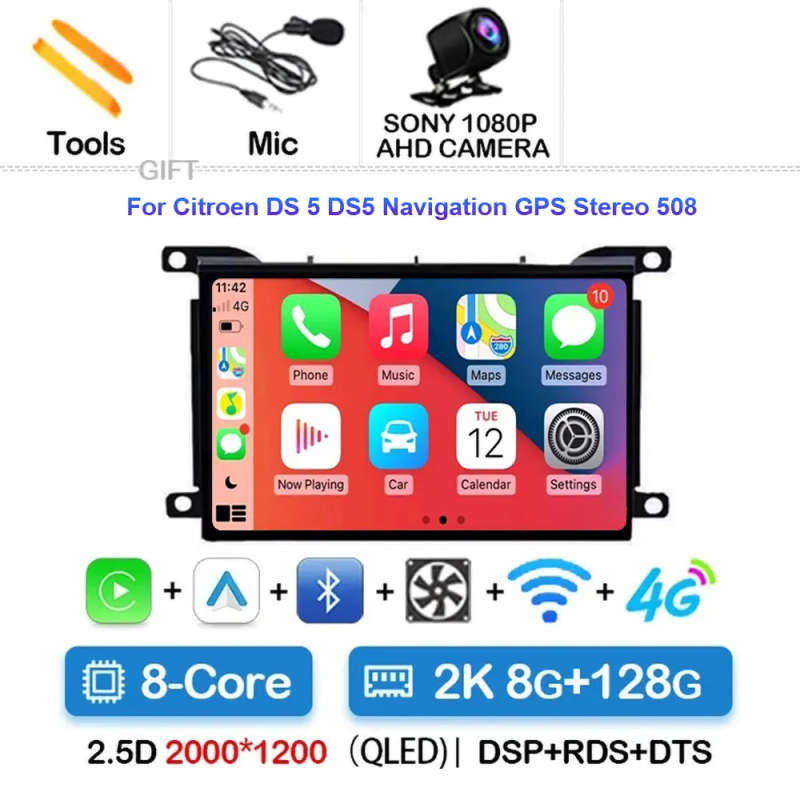 Android 14 For Citroen DS 5 DS5 Navigation GPS Stereo 508 Car Radio Multimedia Player Screen Head...