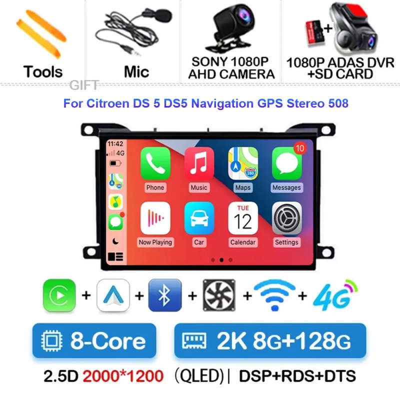 Android 14 For Citroen DS 5 DS5 Navigation GPS Stereo 508 Car Radio Multimedia Player Screen Head...