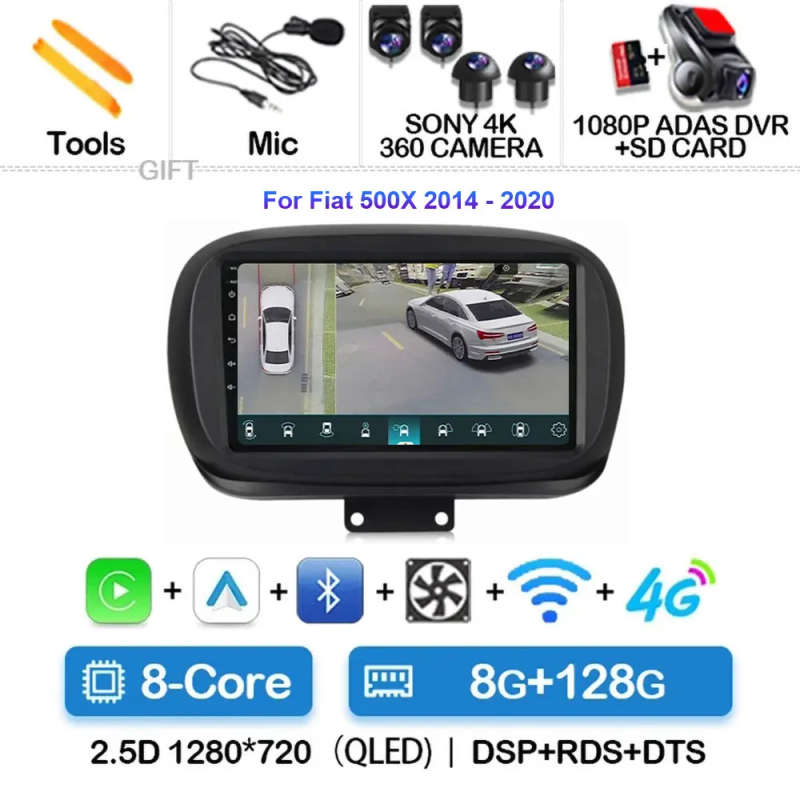 Android 14 For Fiat 500X 2014 2015 2016 2017 - 2020 Car Radio Navigation Multimedia Player GPS Wi...