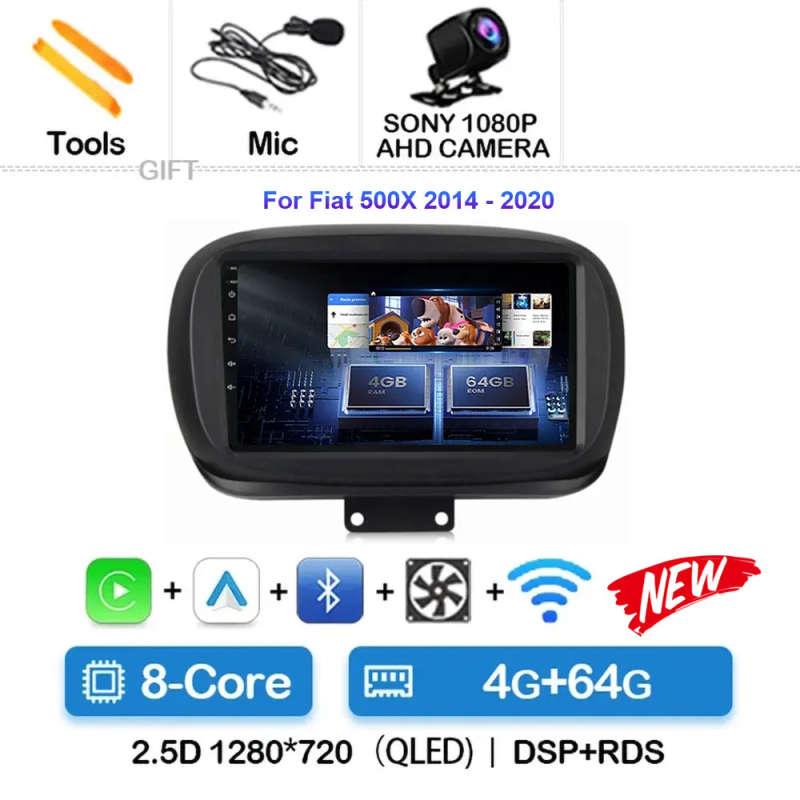 Android 14 For Fiat 500X 2014 2015 2016 2017 - 2020 Car Radio Navigation Multimedia Player GPS Wi...