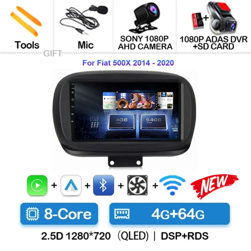 Android 14 For Fiat 500X 2014 2015 2016 2017 - 2020 Car Radio Navigation Multimedia Player GPS Wi...