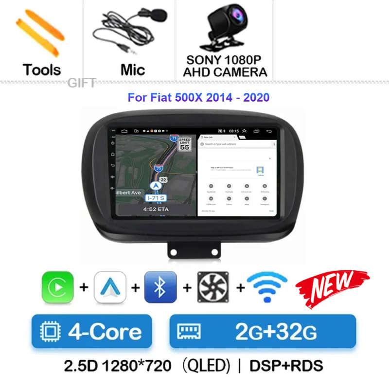 Android 14 For Fiat 500X 2014 2015 2016 2017 - 2020 Car Radio Navigation Multimedia Player GPS Wi...