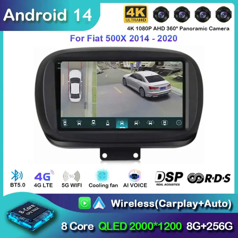 Android 14 For Fiat 500X 2014 2015 2016 2017 - 2020 Car Radio Navigation Multimedia Player GPS Wi...