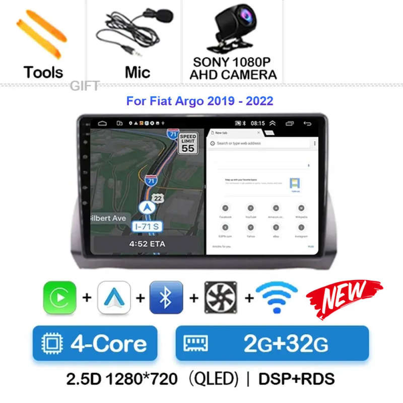 Android 14 For Fiat Argo 2019 - 2022 Video Player Stereo Multimedia Navigation WIFI Car Radio Car...