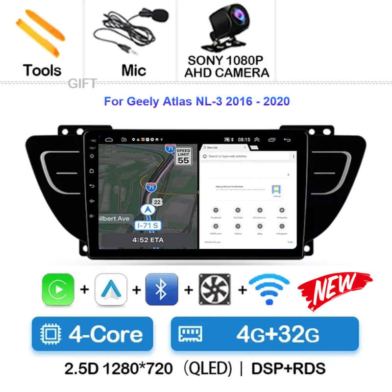 Android 14 For Geely Atlas NL-3 2016 - 2020 Car Radio Multimedia Video Player Navigation stereo G...