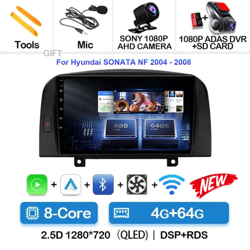 Android 14 For Hyundai SONATA NF 2004 2005 2006 - 2008 Car Radio Navigation Multimedia Player Ste...