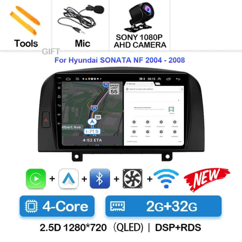 Android 14 For Hyundai SONATA NF 2004 2005 2006 - 2008 Car Radio Navigation Multimedia Player Ste...